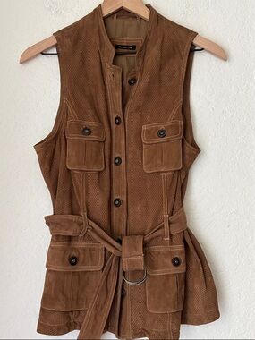 Massimo Dutti Brown Suede Vest with Contrast Stitching size 40/L